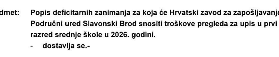 Liječnički pregledi za deficitarna zanimanja